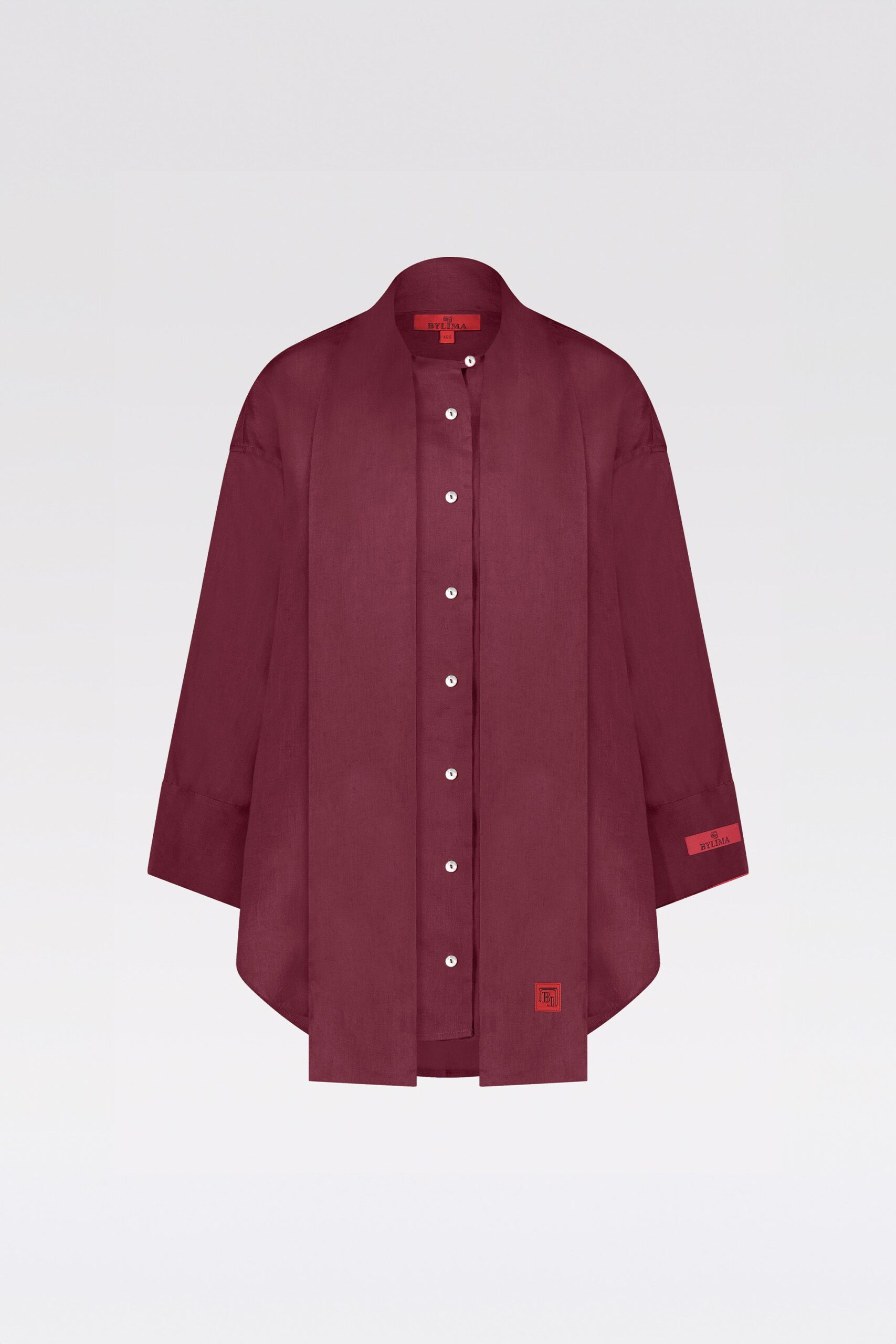 THE BYLIMA LINEN BLOUSE 'BORDEAUX RED' - Image 2